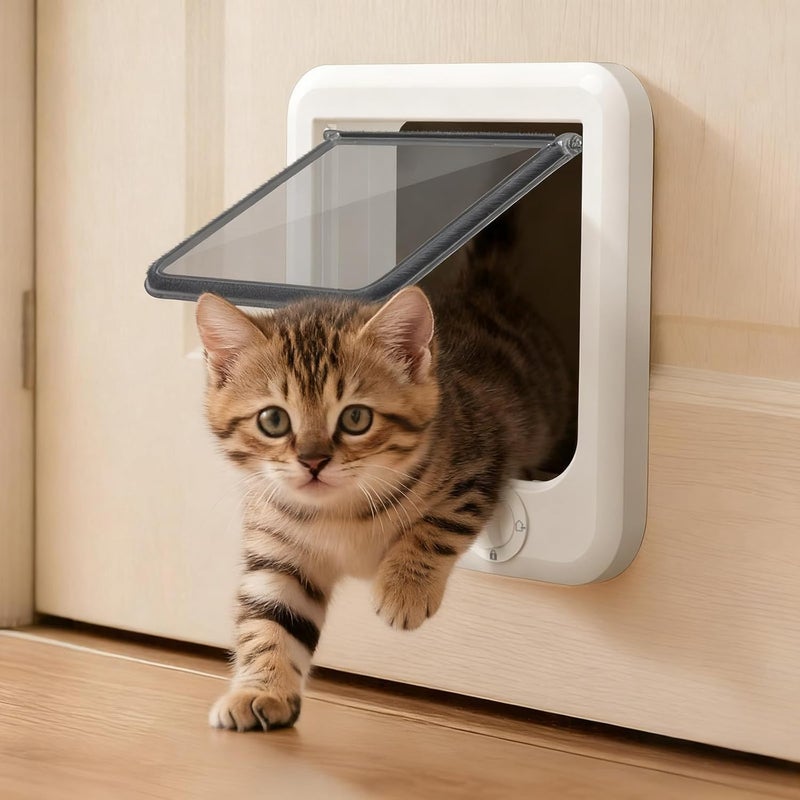 LIBBEPET Cat Door Interior Door, Push & Turn 4-Way Lock Indoor Cat Doors, Reinforced ABS Frame Pet Doors for Cats Up to 11 lbs, Easy DIY Installation for Interior and Exterior Doors, Medium - Image 1